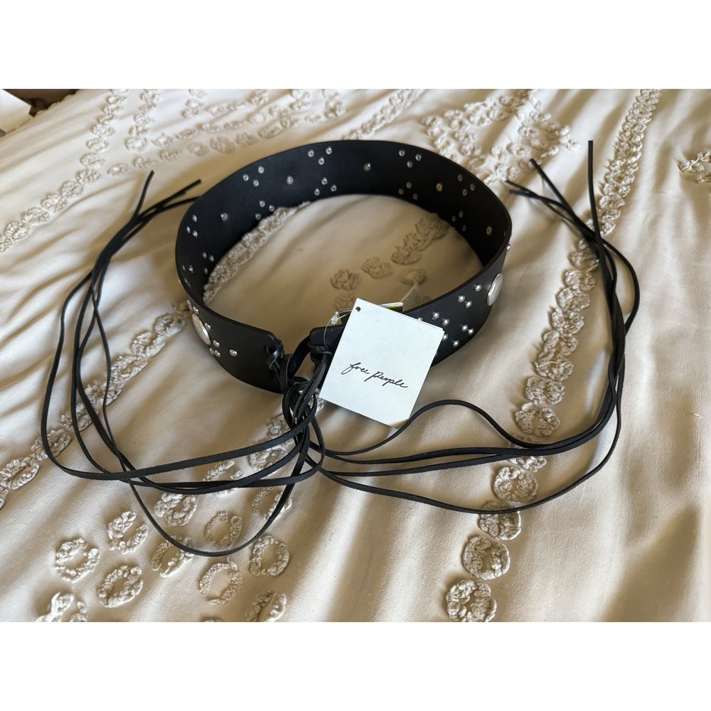 Free People Studded Wrap Tie Leather Belt Black One Size Boho Western - Picture 8 of 8